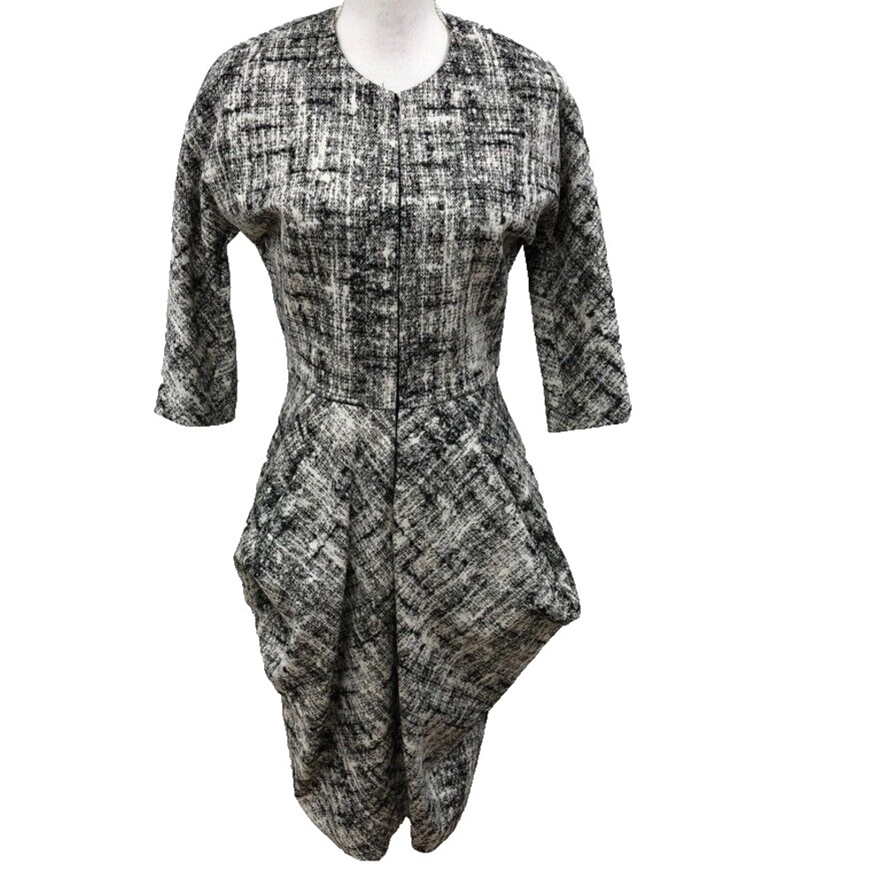 Zero + Maria‎ Cornejo Midi Sheath Dress Womens 8 Black White Front Zip Modern